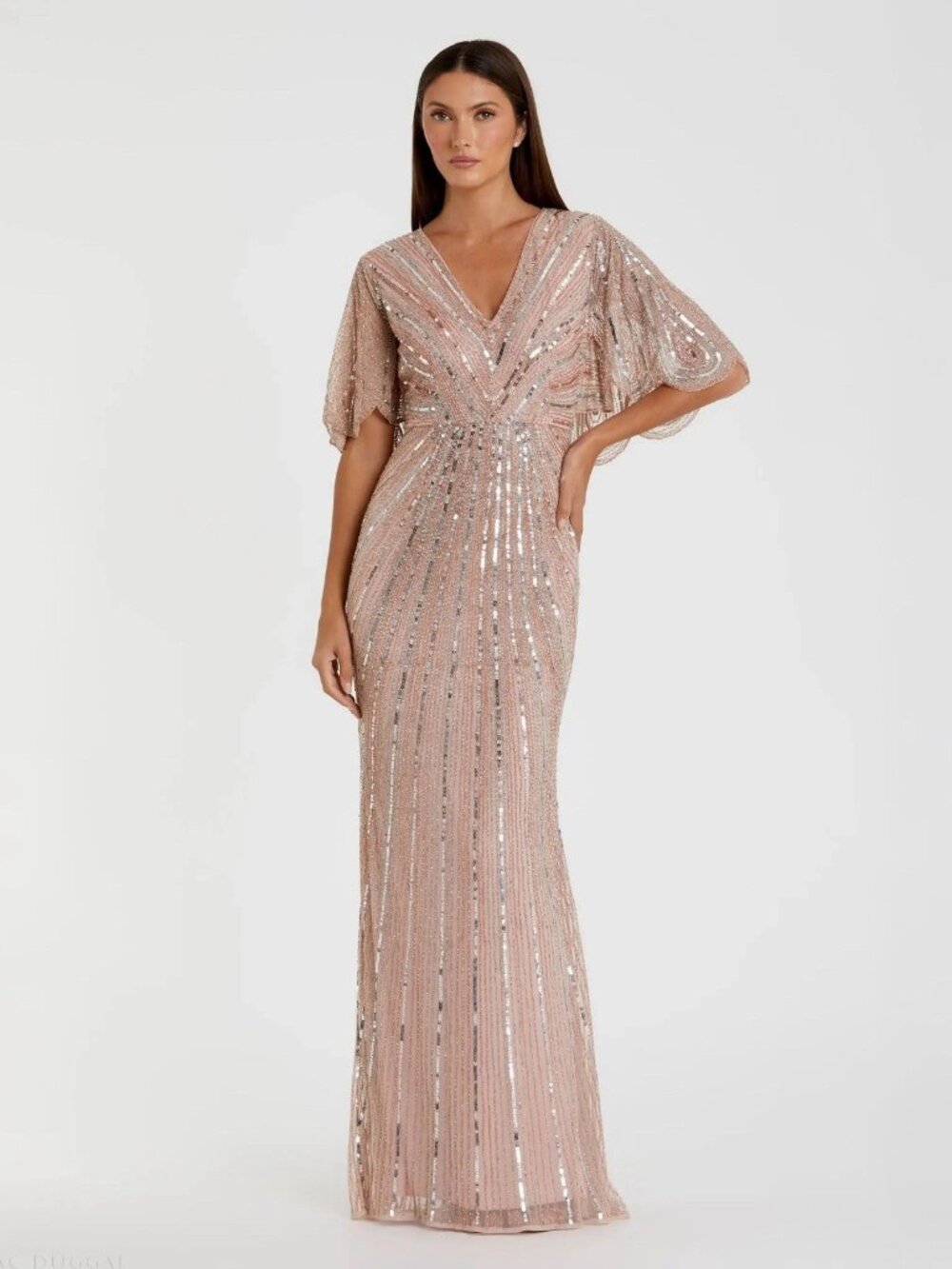 Mac Duggal Size 18 Pink 93583 Cape Sleeve V-Neck Sequin Formal Gown Dress NWT